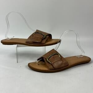 Born Kit Brown Leather Slide Sandals Buckle Strap Comfort Flats Women’s Size 10M